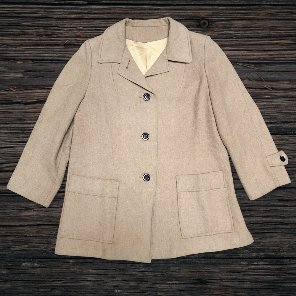 Vintage Fleurette of California 100% Camel Hair Coat Blazer Tan 70s 80s